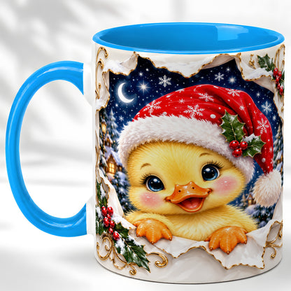 #pl[11oz|Blue] Christmas Duckling Coffee Mug, Santa Duck Mug, Ceramic Cup