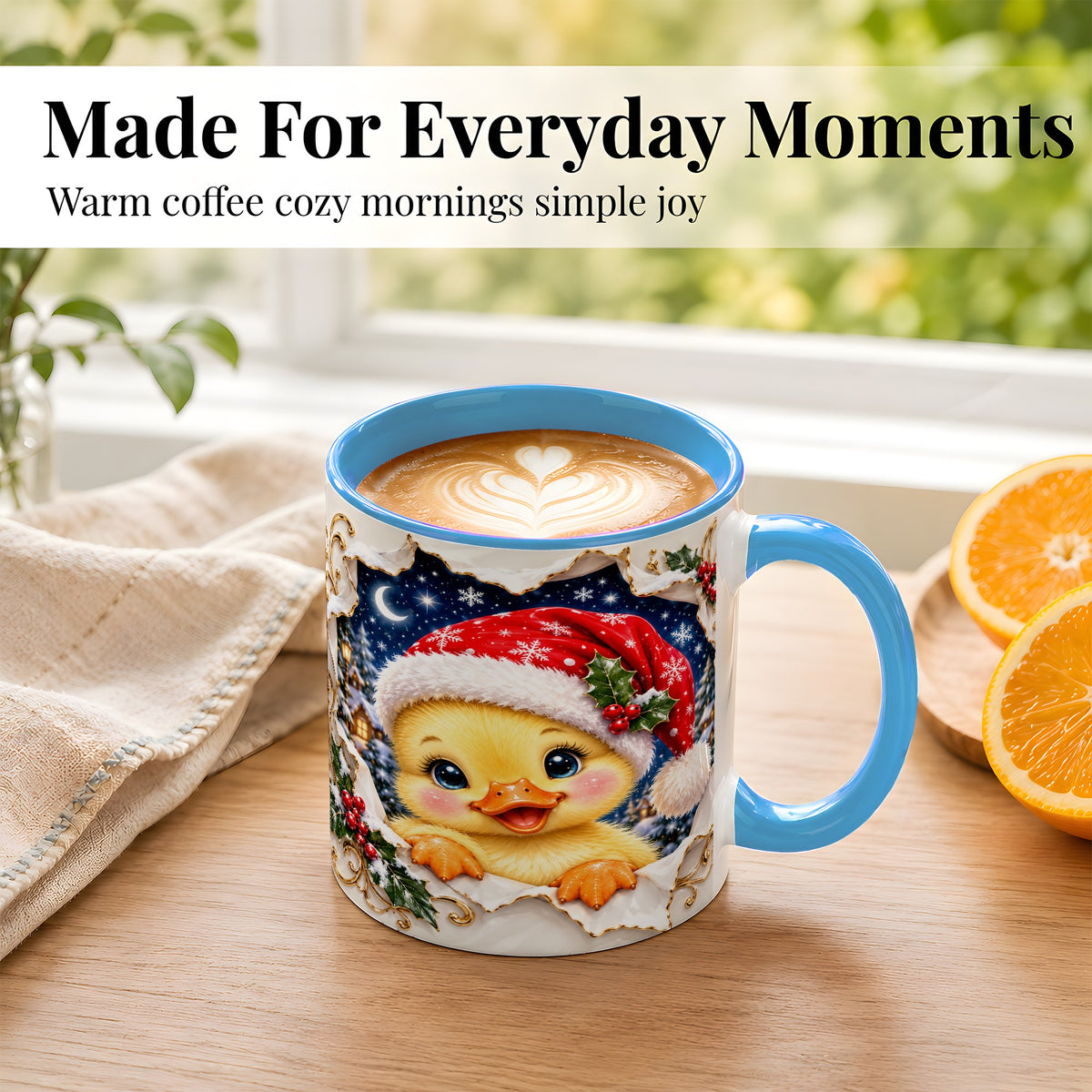 #pl[11oz|Blue] Christmas Duckling Coffee Mug, Santa Duck Mug, Ceramic Cup