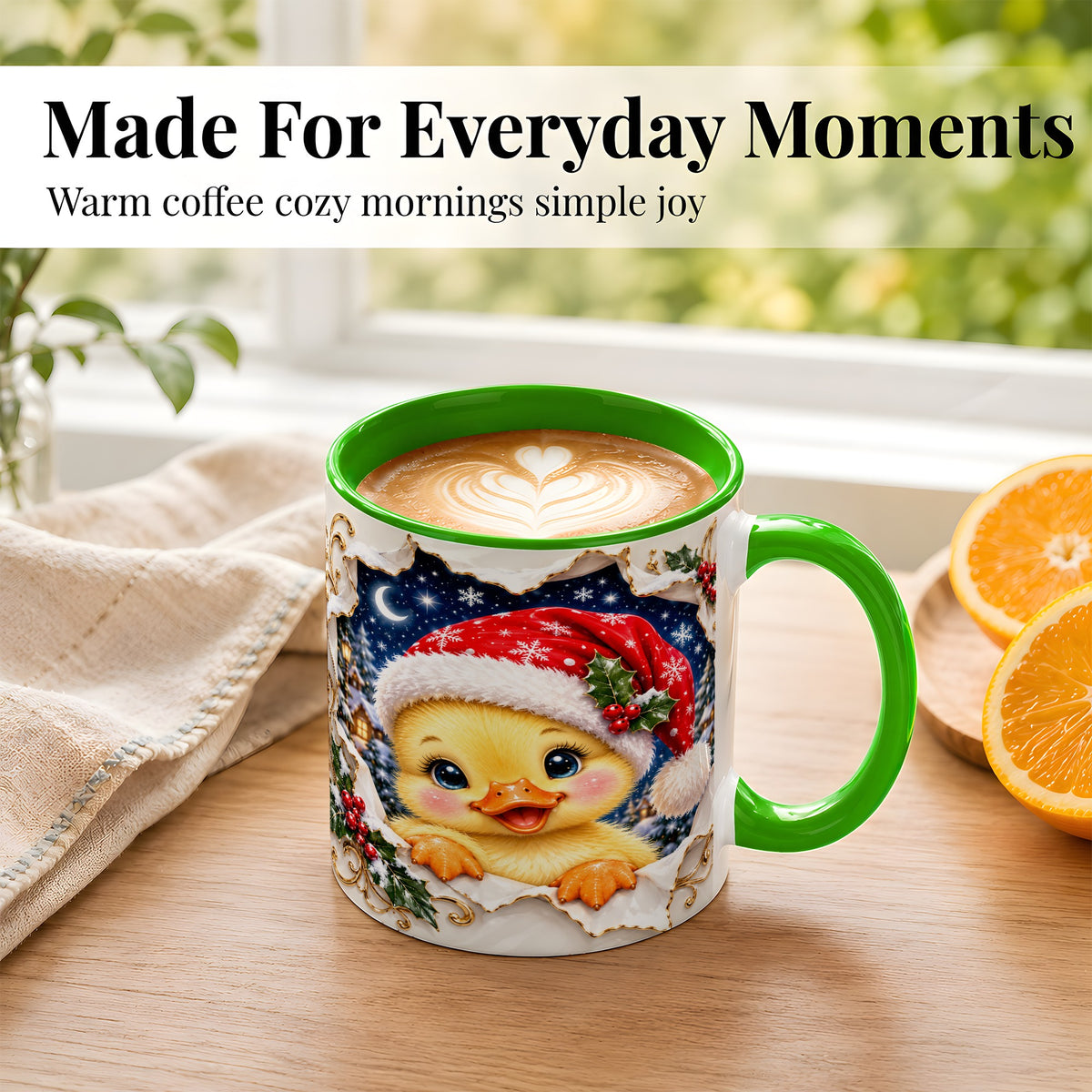 #pl[11oz|Green] Christmas Duckling Coffee Mug, Santa Duck Mug, Ceramic Cup