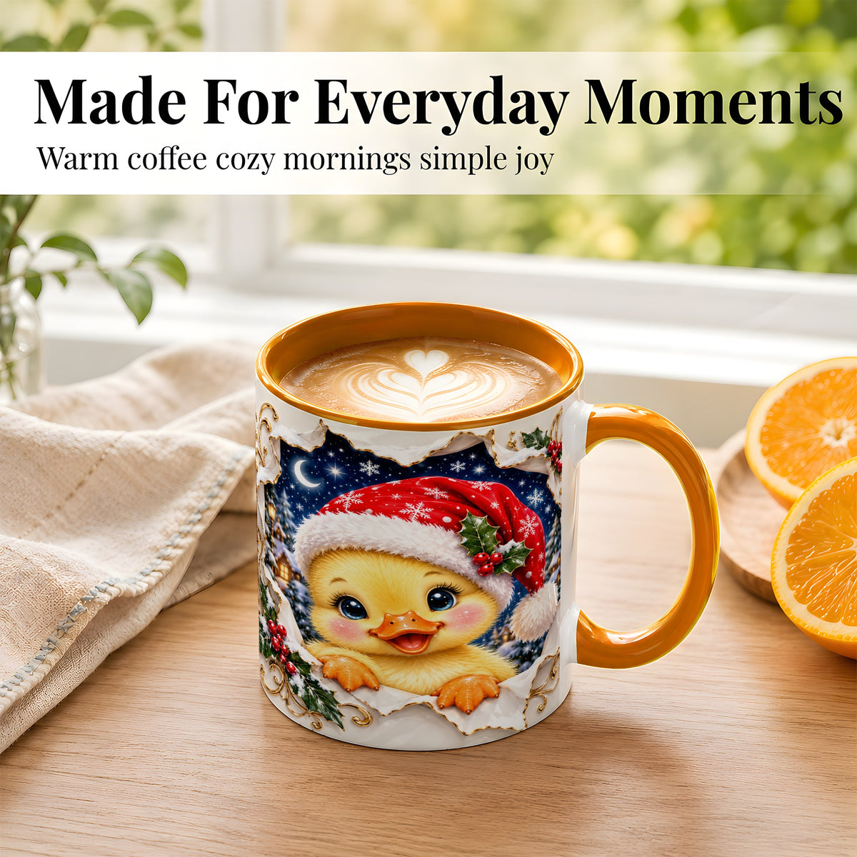 #pl[11oz|Orange] Christmas Duckling Coffee Mug, Santa Duck Mug, Ceramic Cup