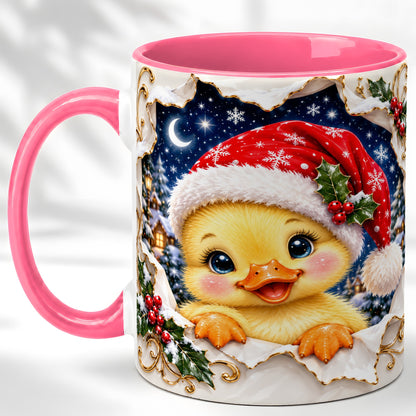 #pl[11oz|Pink] Christmas Duckling Coffee Mug, Santa Duck Mug, Ceramic Cup