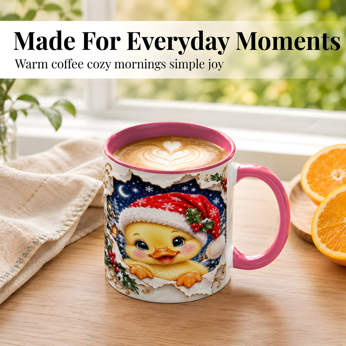 #pl[11oz|Pink] Christmas Duckling Coffee Mug, Santa Duck Mug, Ceramic Cup