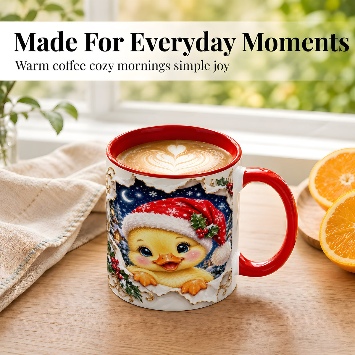 #pl[11oz|Red] Christmas Duckling Coffee Mug, Santa Duck Mug, Ceramic Cup
