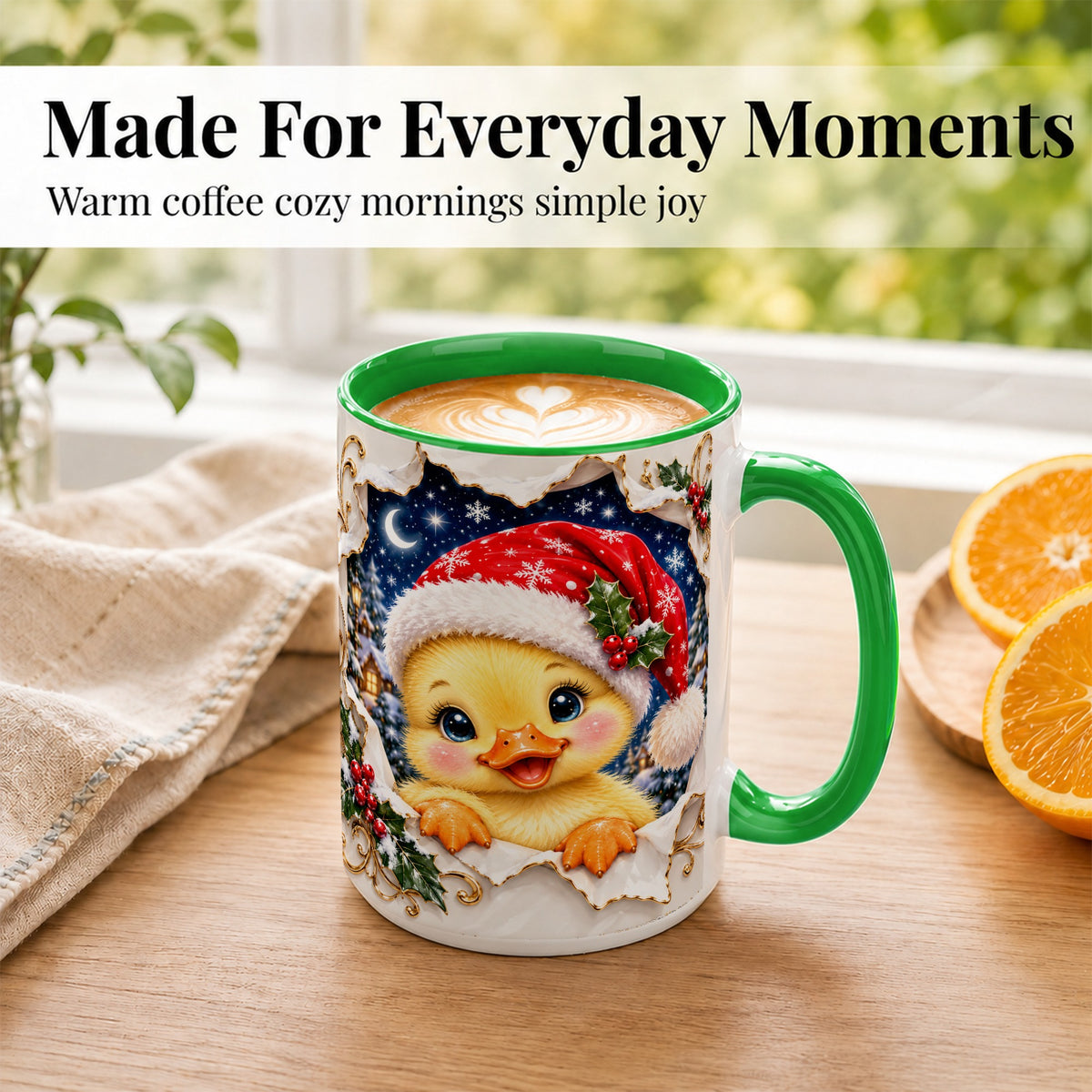 #pl[15oz|Green] Christmas Duckling Coffee Mug, Santa Duck Mug, Ceramic Cup