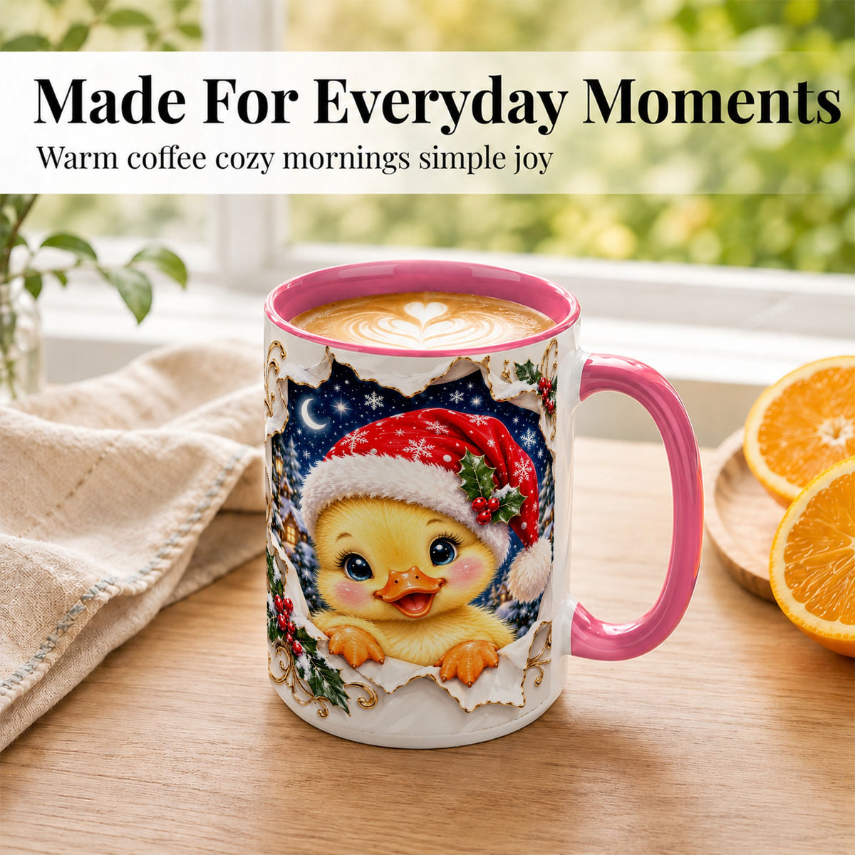 #pl[15oz|Pink] Christmas Duckling Coffee Mug, Santa Duck Mug, Ceramic Cup
