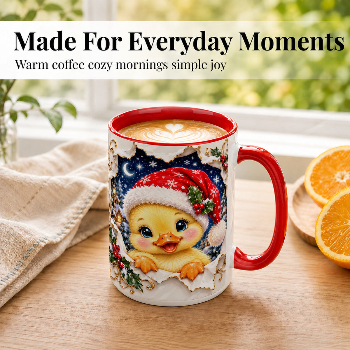 #pl[15oz|Red] Christmas Duckling Coffee Mug, Santa Duck Mug, Ceramic Cup