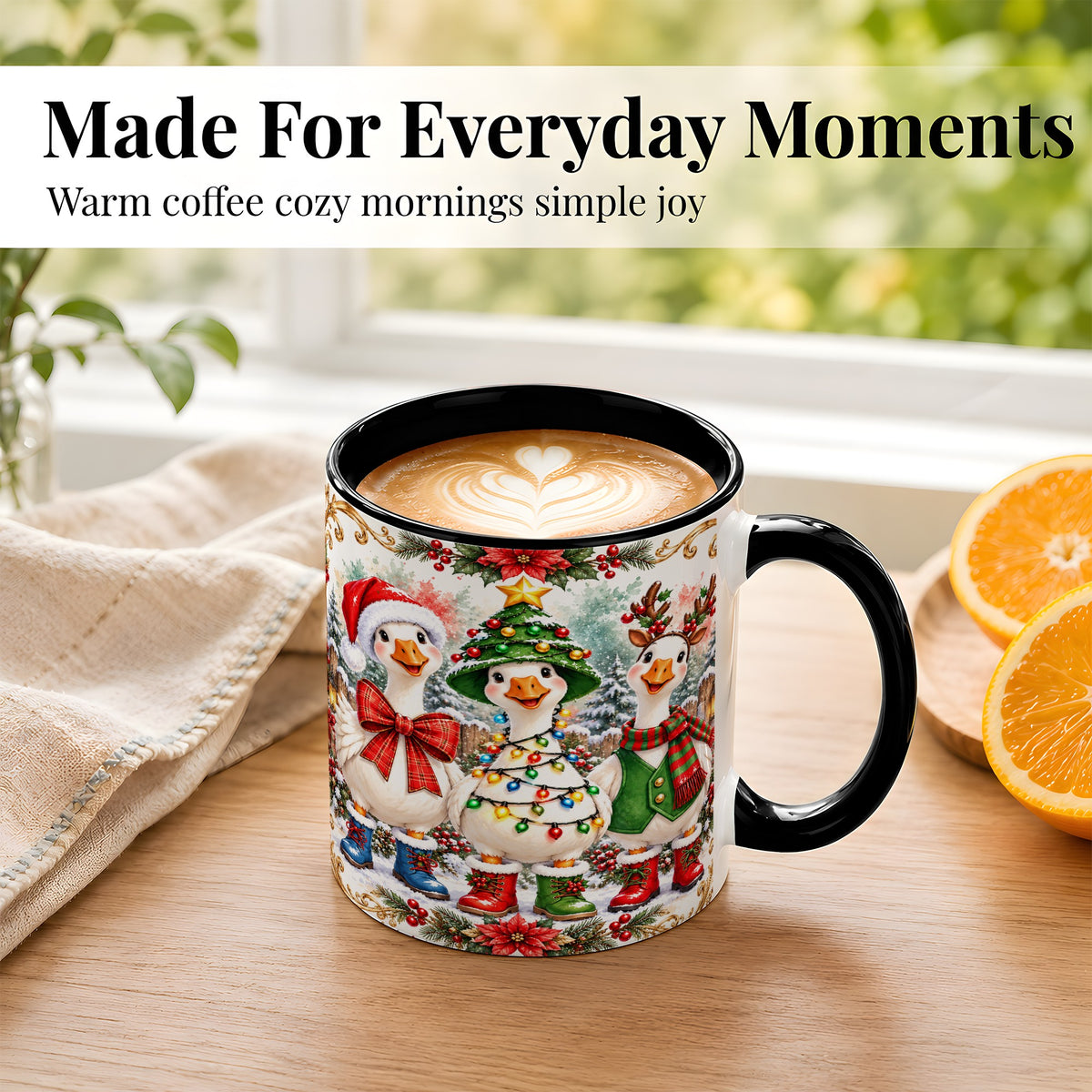 #pl[11oz|Black] Christmas Geese Coffee Mug, Holiday Goose Mug, Ceramic Cup