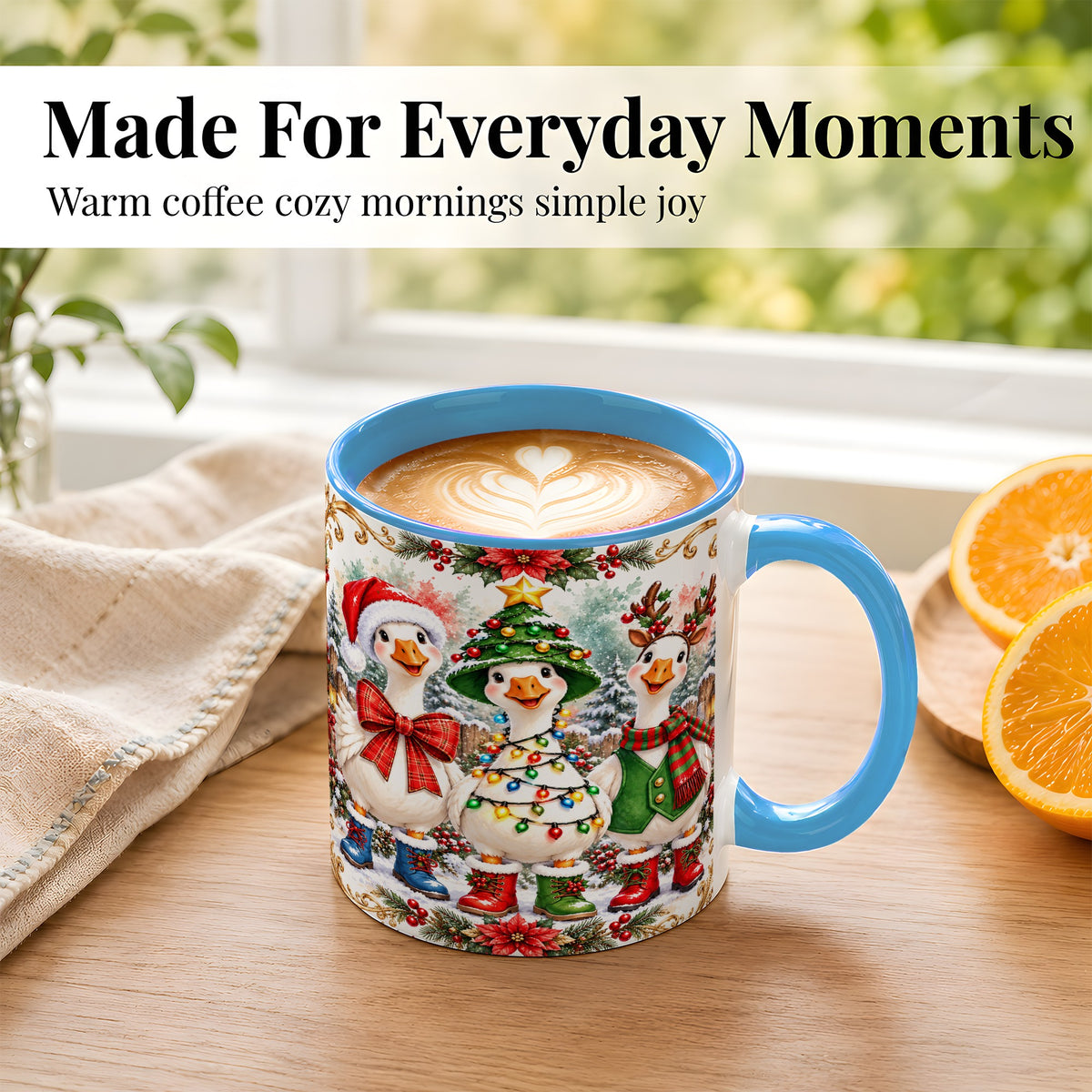 #pl[11oz|Blue] Christmas Geese Coffee Mug, Holiday Goose Mug, Ceramic Cup