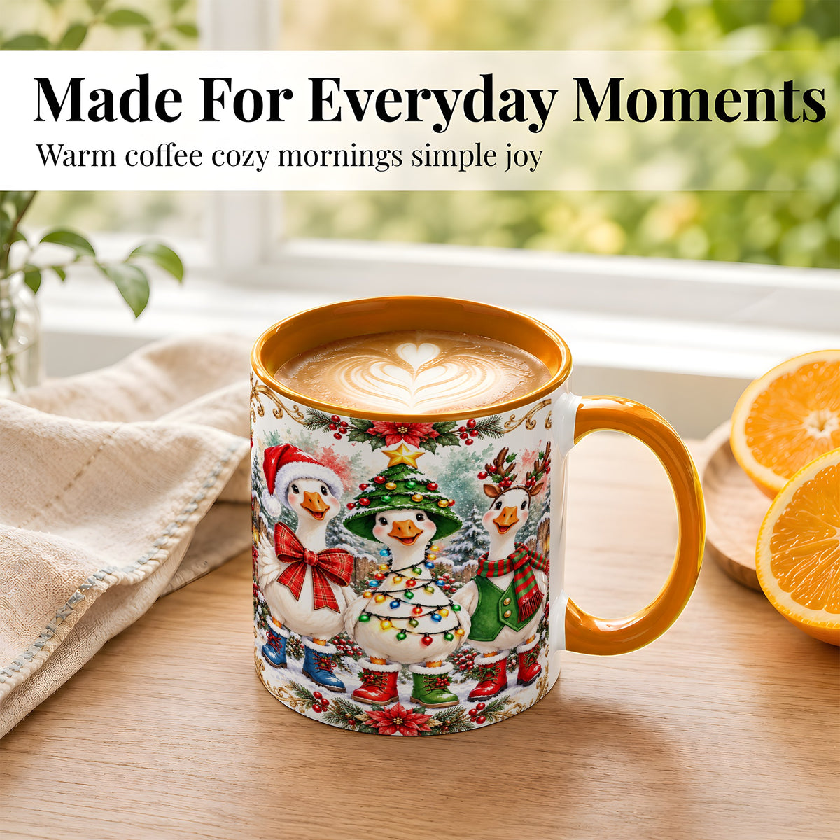 #pl[11oz|Orange] Christmas Geese Coffee Mug, Holiday Goose Mug, Ceramic Cup