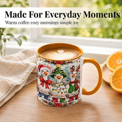 #pl[11oz|Orange] Christmas Geese Coffee Mug, Holiday Goose Mug, Ceramic Cup