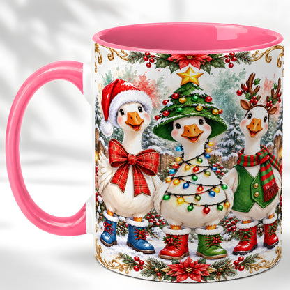 #pl[11oz|Pink] Christmas Geese Coffee Mug, Holiday Goose Mug, Ceramic Cup