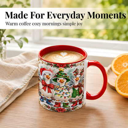 #pl[11oz|Red] Christmas Geese Coffee Mug, Holiday Goose Mug, Ceramic Cup