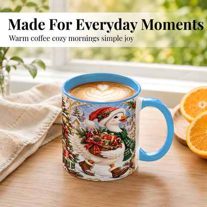 #pl[11oz|Blue] Christmas Goose Coffee Mug, Santa Goose Mug, Ceramic Cup