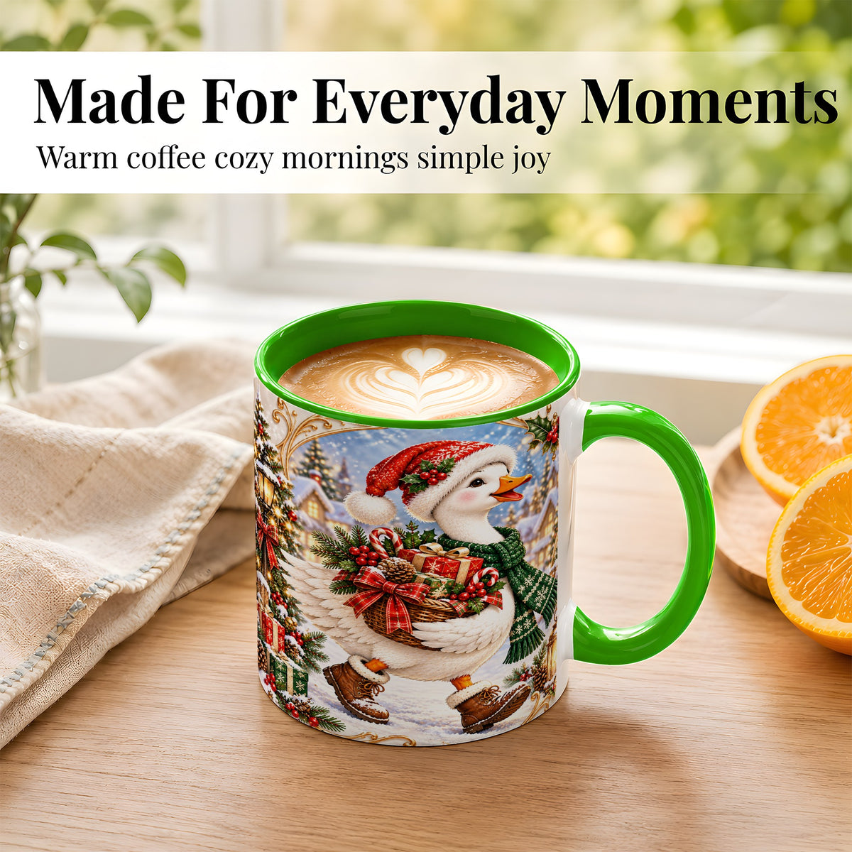 #pl[11oz|Green] Christmas Goose Coffee Mug, Santa Goose Mug, Ceramic Cup