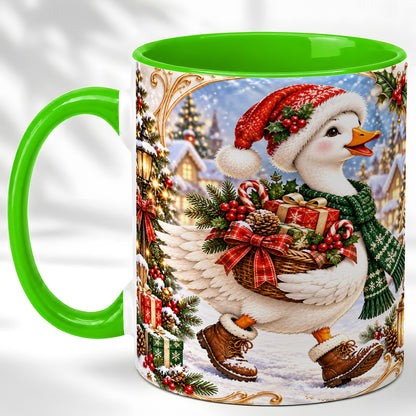 #pl[11oz|Green] Christmas Goose Coffee Mug, Santa Goose Mug, Ceramic Cup