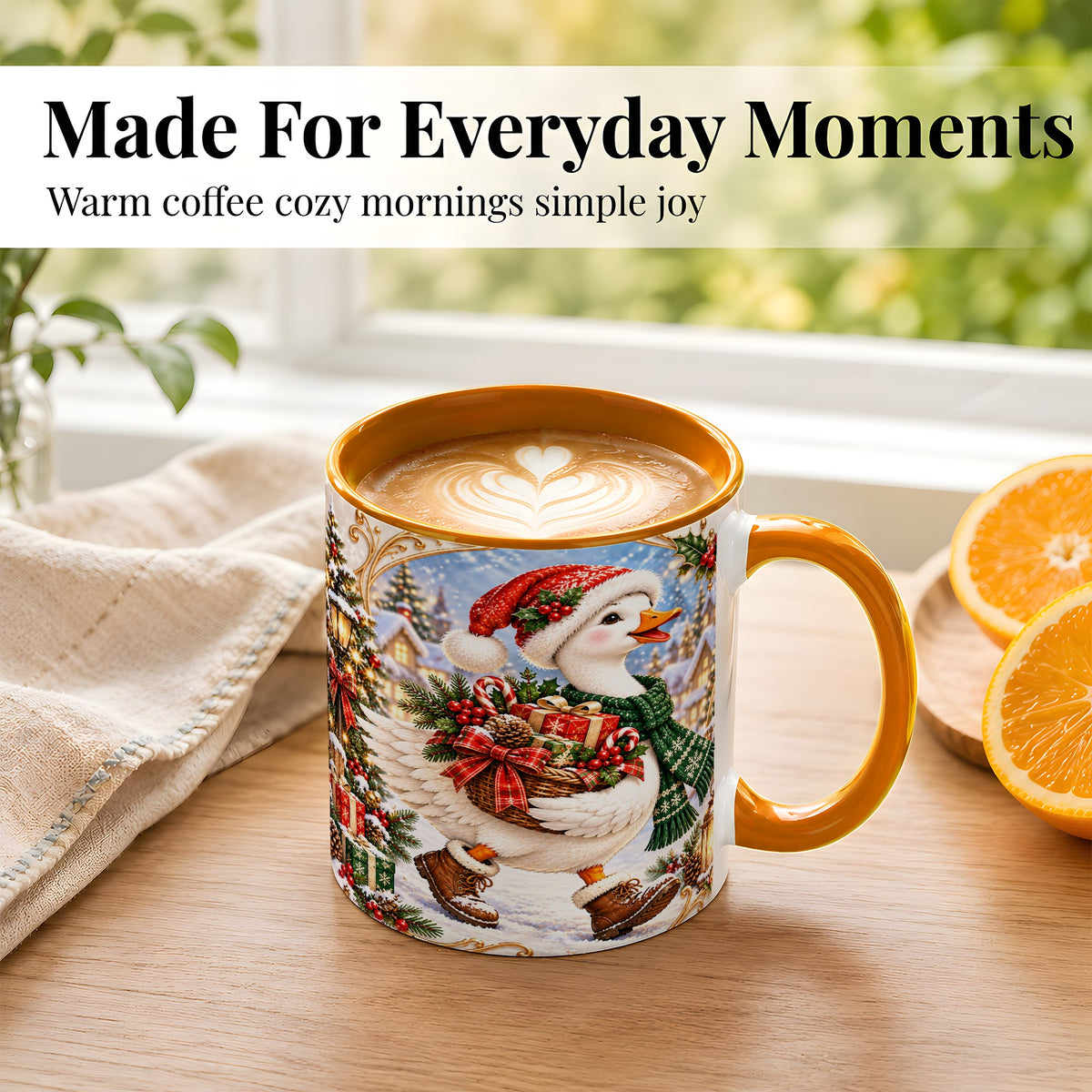 #pl[11oz|Orange] Christmas Goose Coffee Mug, Santa Goose Mug, Ceramic Cup