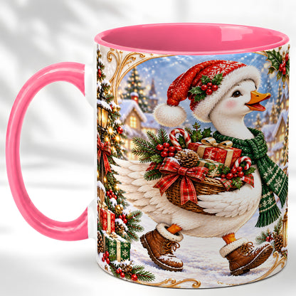 #pl[11oz|Pink] Christmas Goose Coffee Mug, Santa Goose Mug, Ceramic Cup