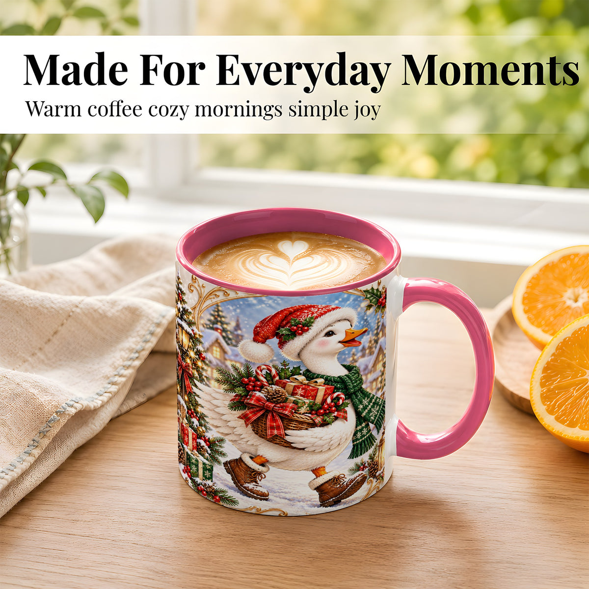 #pl[11oz|Pink] Christmas Goose Coffee Mug, Santa Goose Mug, Ceramic Cup