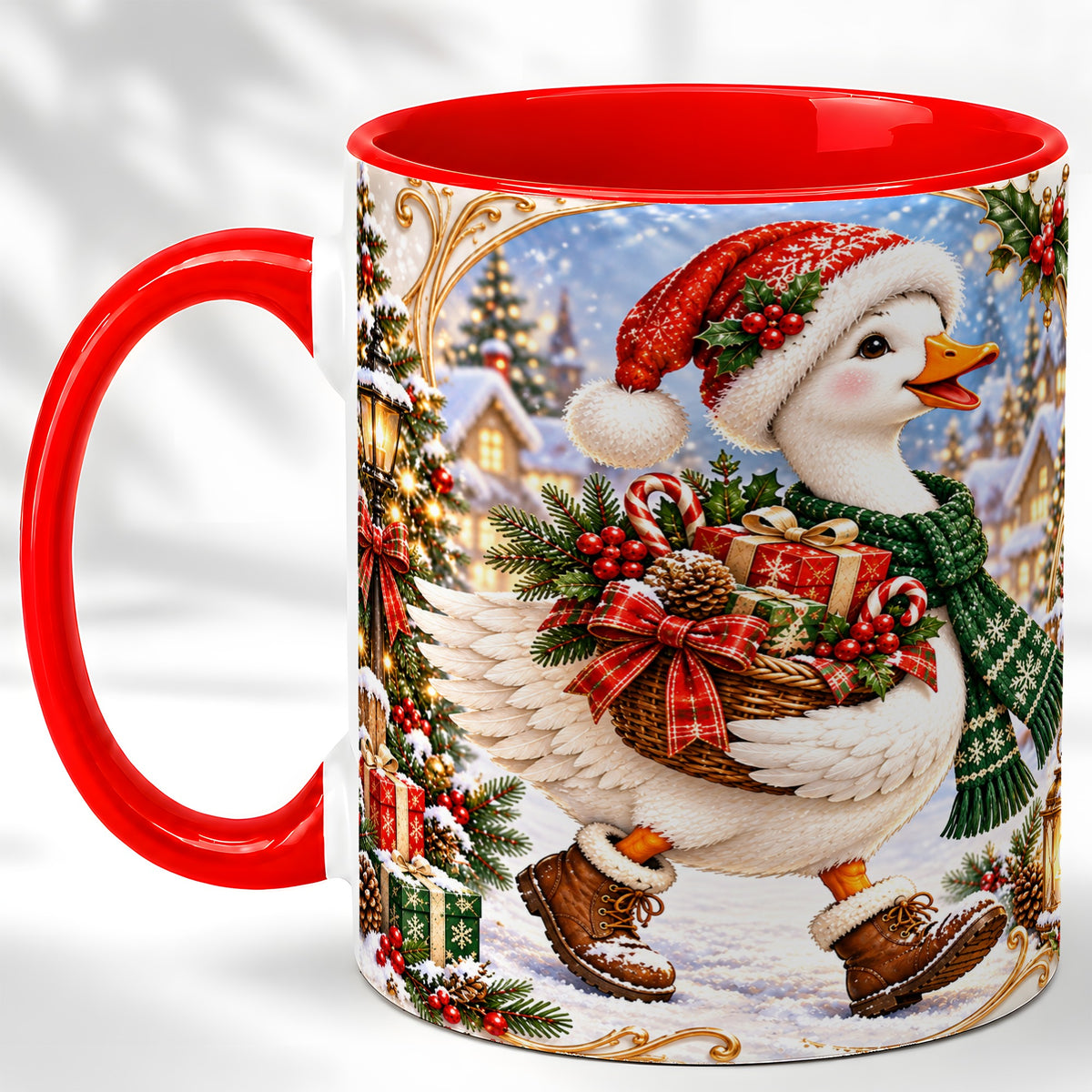 Christmas Goose Coffee Mug, Santa Goose Mug, Ceramic Cup