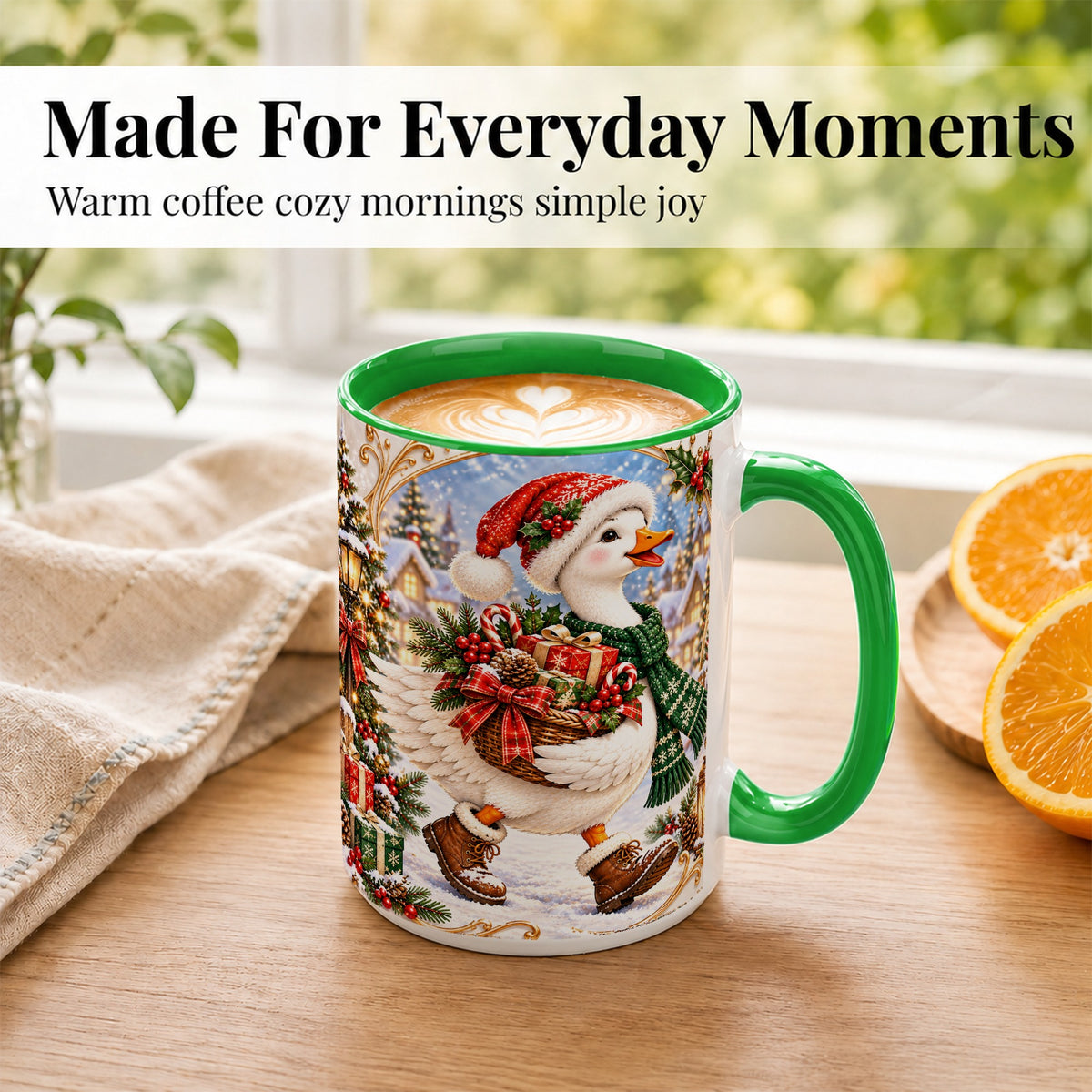 #pl[15oz|Green] Christmas Goose Coffee Mug, Santa Goose Mug, Ceramic Cup
