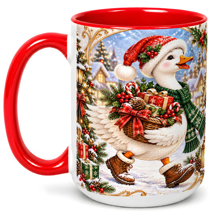 #pl[15oz|Red] Christmas Goose Coffee Mug, Santa Goose Mug, Ceramic Cup
