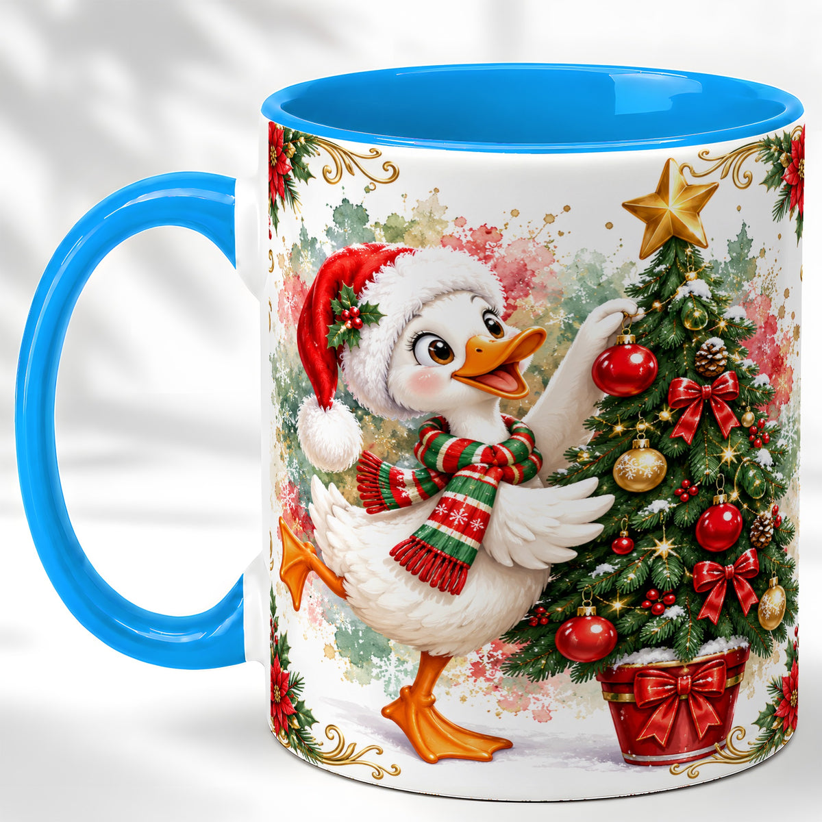 #pl[11oz|Blue] Christmas Goose Coffee Mug, Tree Decorating Mug, Ceramic Cup
