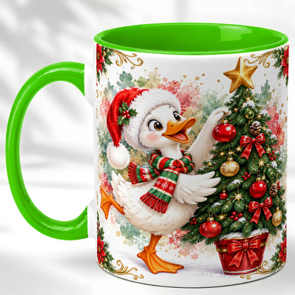 #pl[11oz|Green] Christmas Goose Coffee Mug, Tree Decorating Mug, Ceramic Cup