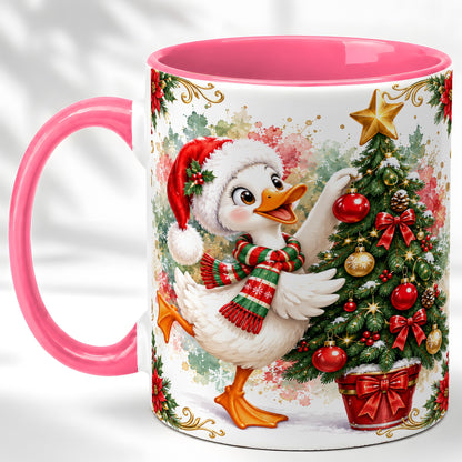 #pl[11oz|Pink] Christmas Goose Coffee Mug, Tree Decorating Mug, Ceramic Cup
