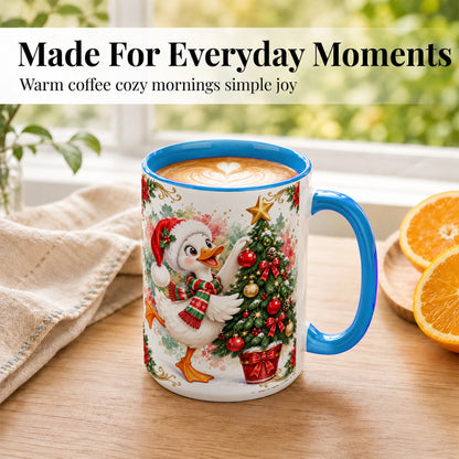 #pl[15oz|Blue] Christmas Goose Coffee Mug, Tree Decorating Mug, Ceramic Cup