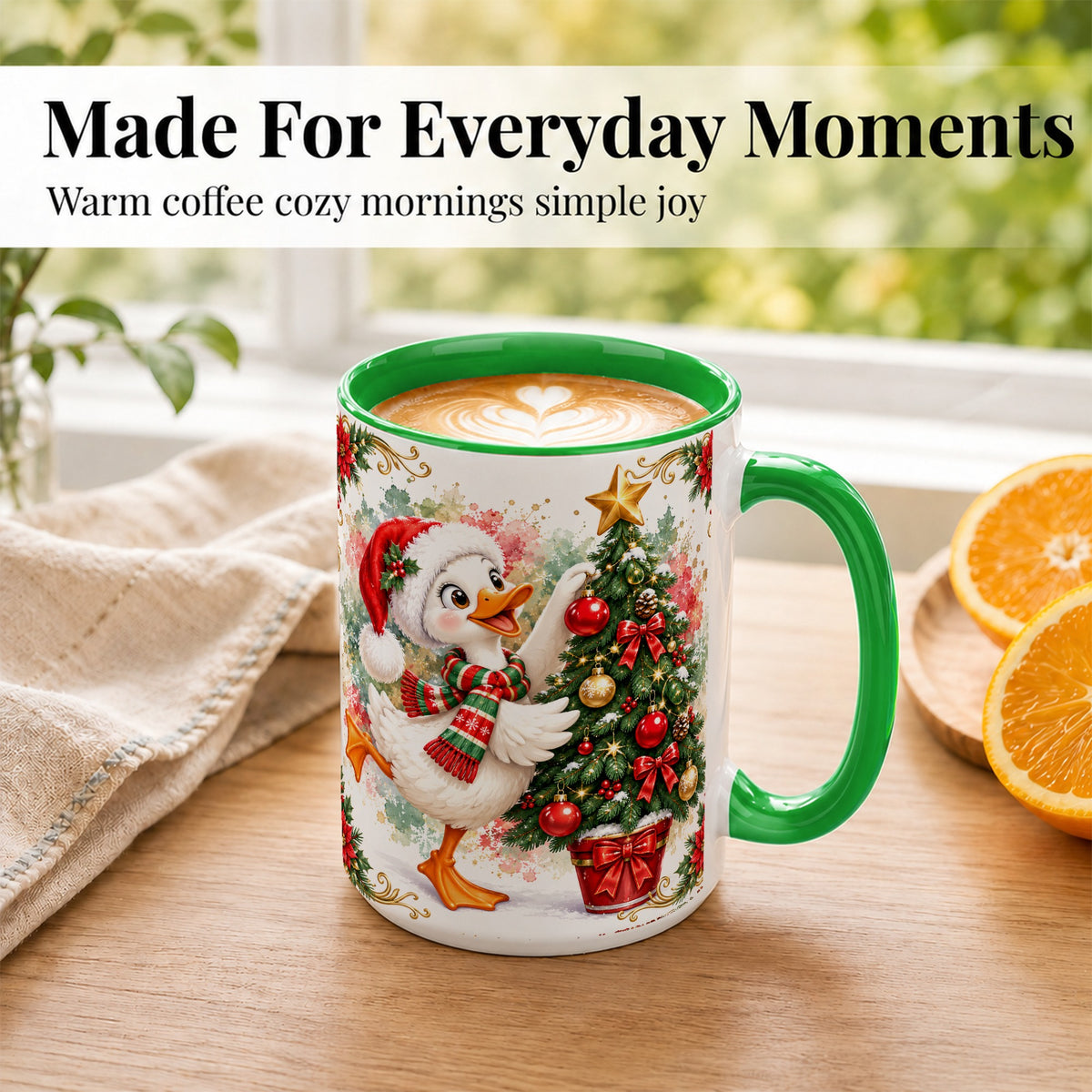 #pl[15oz|Green] Christmas Goose Coffee Mug, Tree Decorating Mug, Ceramic Cup