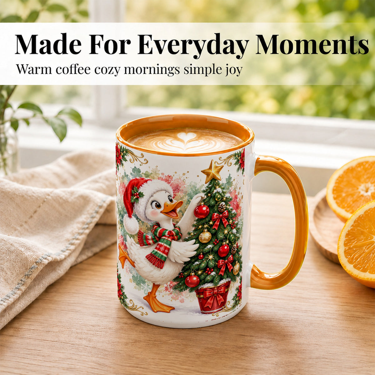 #pl[15oz|Orange] Christmas Goose Coffee Mug, Tree Decorating Mug, Ceramic Cup