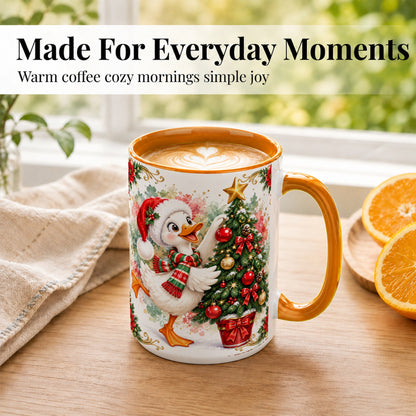 #pl[15oz|Orange] Christmas Goose Coffee Mug, Tree Decorating Mug, Ceramic Cup
