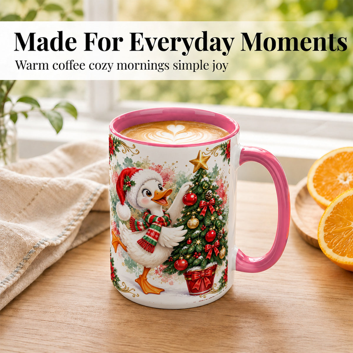 #pl[15oz|Pink] Christmas Goose Coffee Mug, Tree Decorating Mug, Ceramic Cup