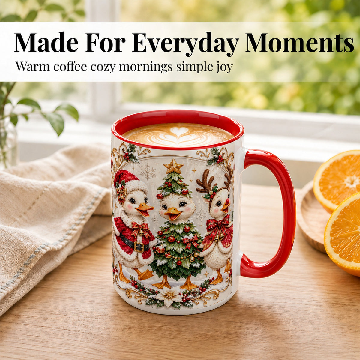 #pl[15oz|Red] Christmas Goose Trio Coffee Mug, Holiday Geese Mug, Ceramic Cup