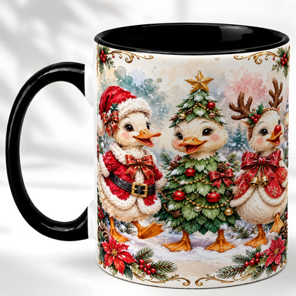 #pl[11oz|Black] Christmas Goose Trio Coffee Mug, Santa Reindeer Mug, Ceramic Cup