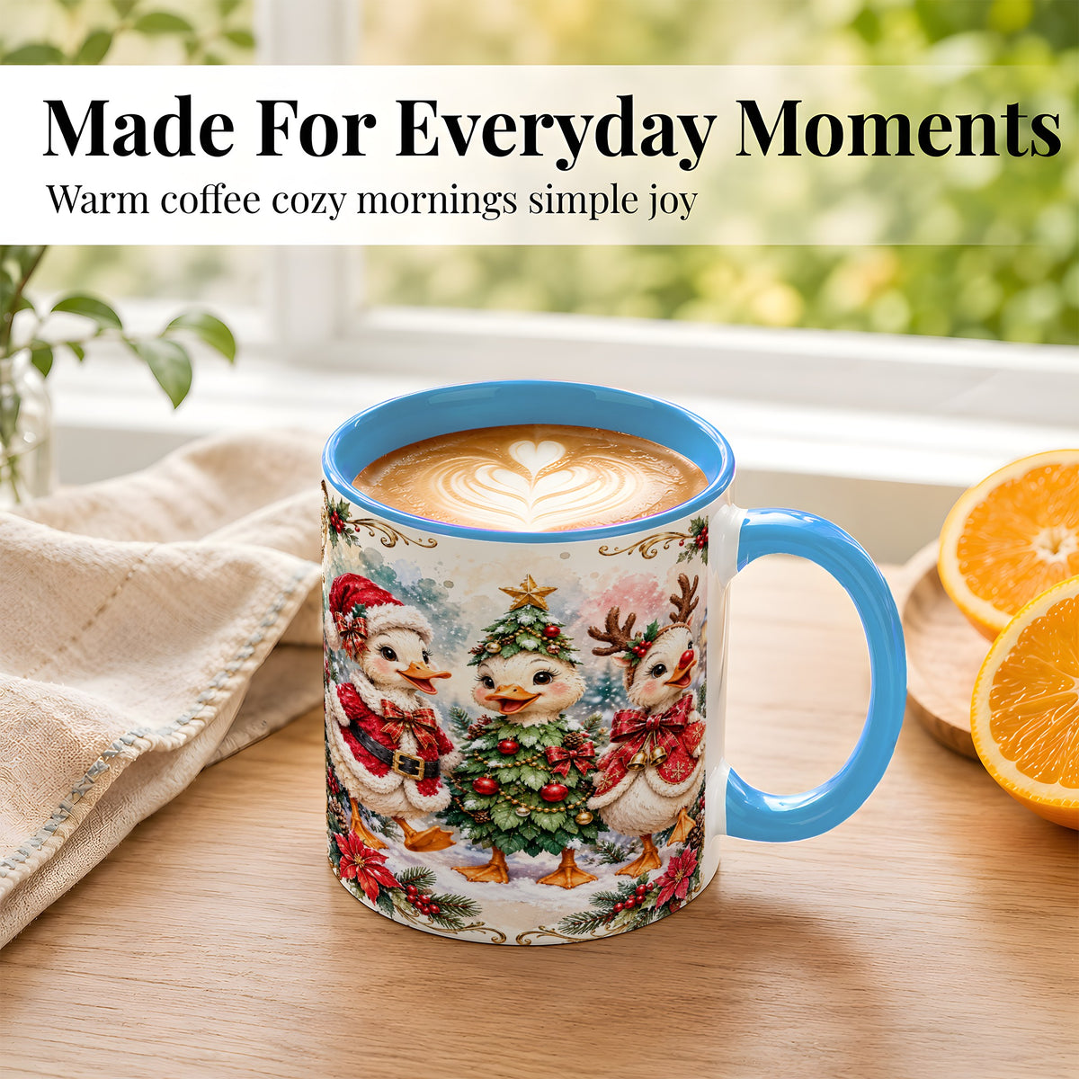 #pl[11oz|Blue] Christmas Goose Trio Coffee Mug, Santa Reindeer Mug, Ceramic Cup