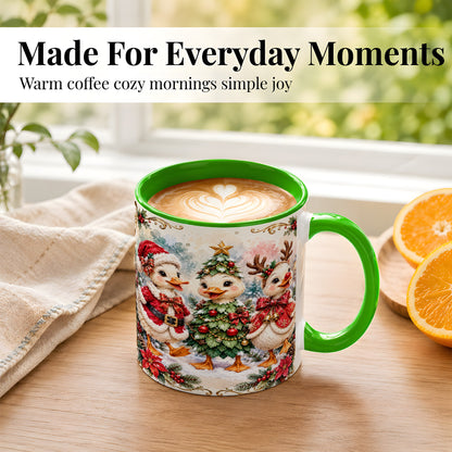 #pl[11oz|Green] Christmas Goose Trio Coffee Mug, Santa Reindeer Mug, Ceramic Cup