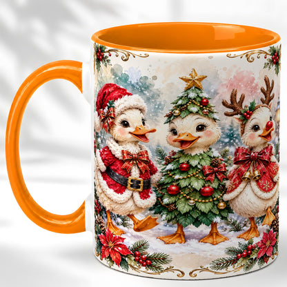 #pl[11oz|Orange] Christmas Goose Trio Coffee Mug, Santa Reindeer Mug, Ceramic Cup