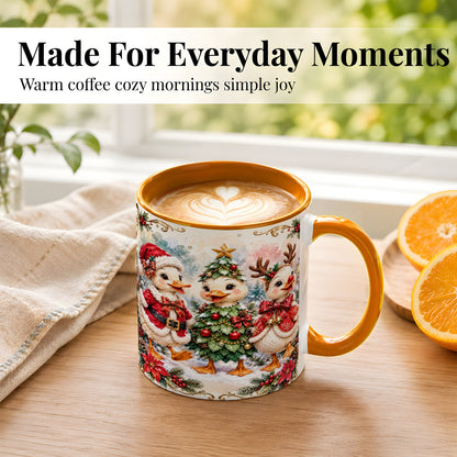 #pl[11oz|Orange] Christmas Goose Trio Coffee Mug, Santa Reindeer Mug, Ceramic Cup