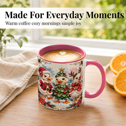 #pl[11oz|Pink] Christmas Goose Trio Coffee Mug, Santa Reindeer Mug, Ceramic Cup