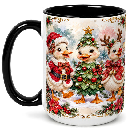 #pl[15oz|Black] Christmas Goose Trio Coffee Mug, Santa Reindeer Mug, Ceramic Cup