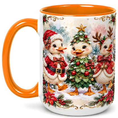 #pl[15oz|Orange] Christmas Goose Trio Coffee Mug, Santa Reindeer Mug, Ceramic Cup
