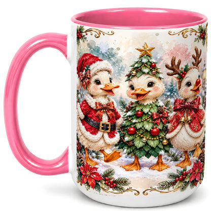#pl[15oz|Pink] Christmas Goose Trio Coffee Mug, Santa Reindeer Mug, Ceramic Cup
