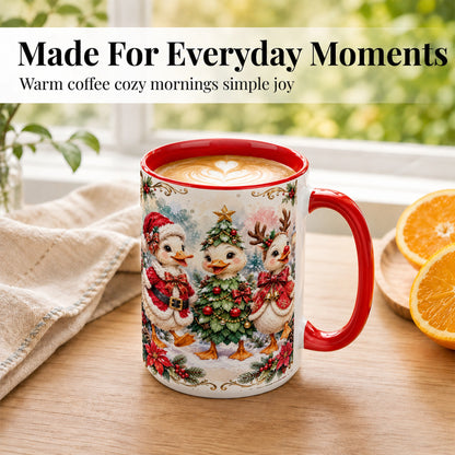 #pl[15oz|Red] Christmas Goose Trio Coffee Mug, Santa Reindeer Mug, Ceramic Cup