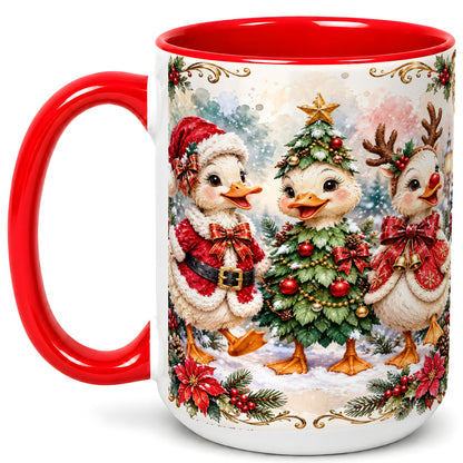 #pl[15oz|Red] Christmas Goose Trio Coffee Mug, Santa Reindeer Mug, Ceramic Cup