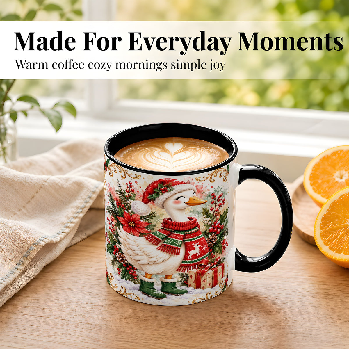#pl[11oz|Black] Christmas Goose Coffee Mug, Cozy Winter Goose Mug, Ceramic Cup