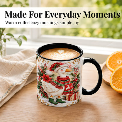 #pl[11oz|Black] Christmas Goose Coffee Mug, Cozy Winter Goose Mug, Ceramic Cup