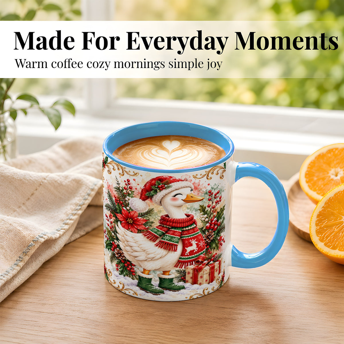 #pl[11oz|Blue] Christmas Goose Coffee Mug, Cozy Winter Goose Mug, Ceramic Cup