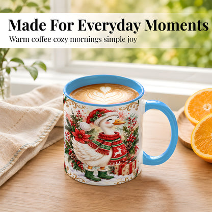 #pl[11oz|Blue] Christmas Goose Coffee Mug, Cozy Winter Goose Mug, Ceramic Cup