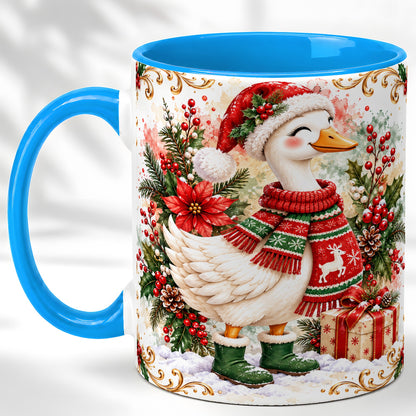 #pl[11oz|Blue] Christmas Goose Coffee Mug, Cozy Winter Goose Mug, Ceramic Cup